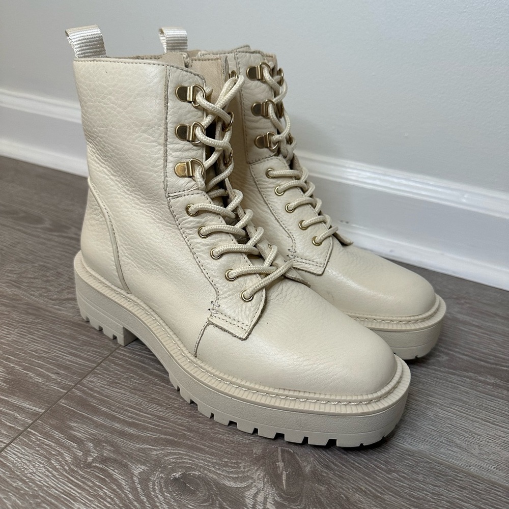 Sam Edelman Lue Combat Boots, Size 6, Cream, New